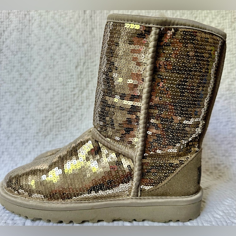 UGG Kids Glitter Sequin Boots - Gold and Tan